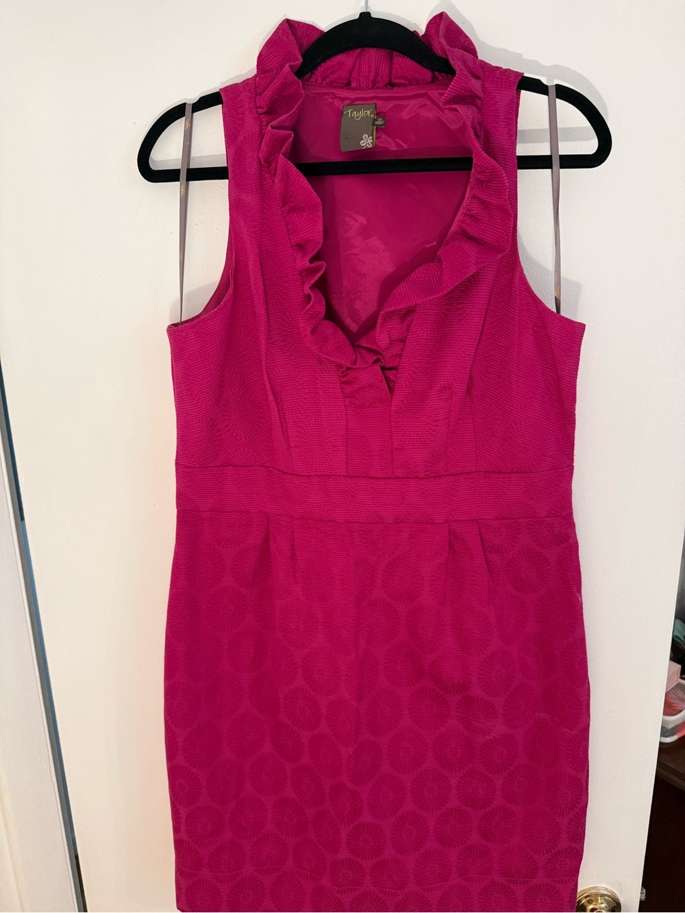 Taylor One-Shoulder Ruffled Sheath Dress in Fuchsia